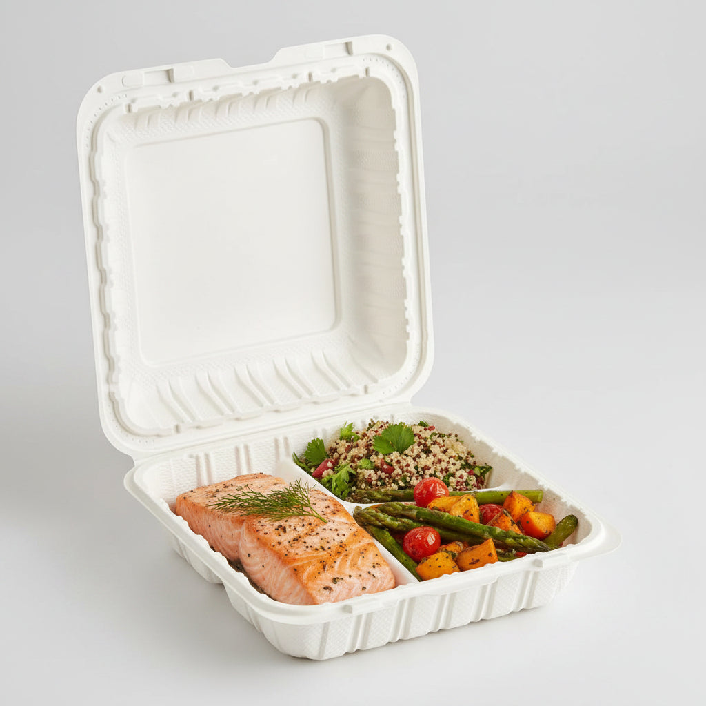 9x9 Eco-Friendly 3-Compartment To-Go Container (150 Pack)